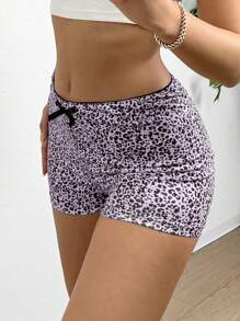 Muchica Women's Bow-Decor Fashionable Leopard Print Shorts - Purple - View 4