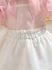 SHEIN Baby Girl 3pcs Set: Organza Blouse, Spaghetti Strap Top & A-Line Skirt, Sweet Elegant Fashion Style For Summer - Pink - View 6