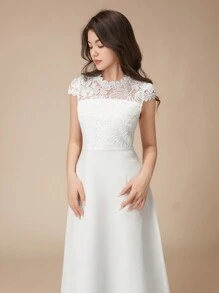 Đầm dài tay ngắn bằng satin bóng, phối ren, dành cho bé gái tuổi teen, thanh lịch và cao cấp, thích hợp làm phù dâu, dự đám cưới, tiệc sinh nhật hoặc biểu diễn. - trắng - Xem 7