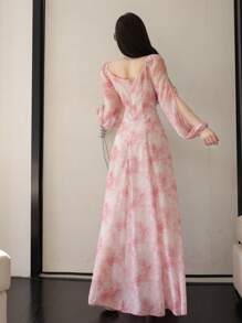 Modelyn Women's Chiffon Ditsy Floral Draped Neck Waist Fit & Flare Casual Holiday Dress Fall Cloth For Women