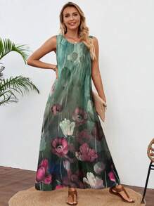 EMERY ROSE 女士超长连衣裙、休闲返校服装、秋季教师服装、女士夏威夷印花连衣裙 - 彩色 - 查看 3