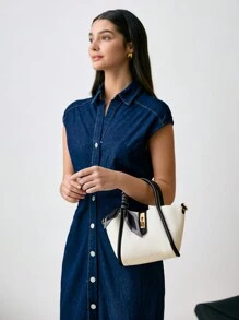 Bolso de mano con decoración de bufanda delgada y bolsillo interior, regalo de Navidad, San Valentín, invierno - Blanco y Negro - Ver 8