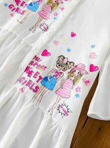 Young Girl Vacation Casual Fashion Woven Short Sleeve Shirt Dress - White - View 5