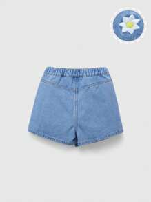 Tween Girls Floral Embroidered Denim Shorts, Loose Relaxed Fit Drawstring Waist Summer Casual Shorts - Light Wash - View 2