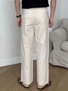 DAZY 男士纯色直筒休闲西装裤，夏季 - 杏色 - 查看 2