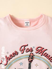 SHEIN Young Girl Cute Round Neck Short Sleeve Pink Casual Dress T Shirt For Girls T Shirts For Girls Clothes For Girls 12 T Shirts For Girls Kids Girls Summer Clothes Young Girls T Shirts Music Festival - Pink - View 6