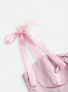 Pitira Pitira Tween Girl Floral Patchwork Bow Strap Cami Dress - Baby Pink - View 5