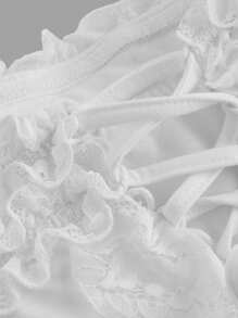 SHEIN MOD Women Solid Color Lace Ruffle Hem Blouse, White Ladies Top,Concert,Women Summer Tops,Concert Tops,Summer Tops,Concert Outfits - White - View 3