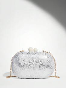 SHEIN BAE Women's Lace Elegant Evening Clutch Bag, Suitable For Dating, Valentine's Day - Silver - View 7