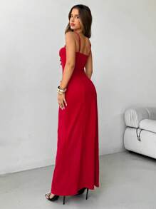 Aloruh Women's Elegant Romantic Holiday Dress 3D Three-Dimensional Flower Suspender Dress Sexy Wedding Season Dress Easter Birthday Party Dress Valentine's Day Red High Slit Flower Decorated Suspender Dress Long Dress Bodycon Dress Outfit