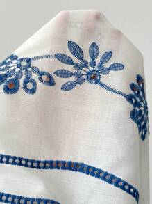 Breezaya 女士时尚刺绣前扣无袖休闲衬衫 - 白色 - 查看 3