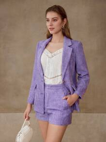 MOTF PREMIUM TWEED SLANT POCKET SHORTS - Purple - View 1