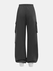 SHEIN Girlism Teen Girl Autumn/Winter/Casual College/Knitted Patch Pocket Overalls Style Sweatpants