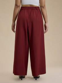 Forever 21 Plus Size Plain Pocket Straight-Leg Casual Pants, Everyday Wear - Burgundy - View 2