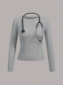TaskEZ Simple Solid Color Long Sleeve Scrub Uniform Top