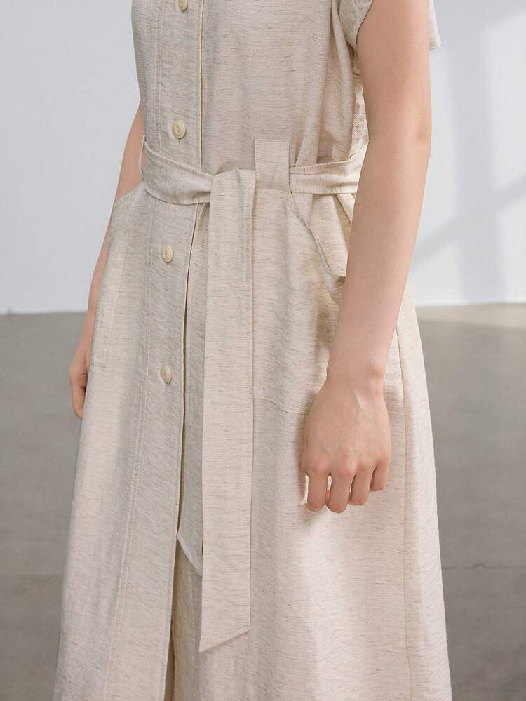 Women's Casual Loose Simple Elegant Drawstring Long Shirt & Pants 2pcs Set Linen Business Casual Woman Work Clothes