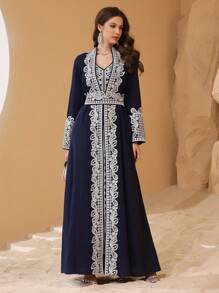 Al Najma 2 件套高端花卉蕾丝拼接奢华女士连衣裙套装，朴素