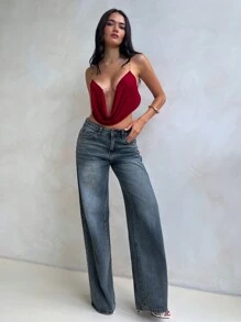 Aloruh Top casual de mujer con decoración de cadena simple, adecuado para vacaciones, Día de San Valentín, top sin espalda, conjuntos de vacaciones elegantes, conjuntos de playa, conjuntos de rave, vestido largo de top burdeos sexy para fiesta y playa, top ajustado bohemio rojo, vestidos de fiesta, conjuntos de rave y festival