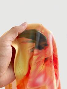 SHEIN MOD 女士浪漫花卉不对称肩部扭纹修身衬衫，海滩度假上衣，橙色 - 橘色 - 查看 5