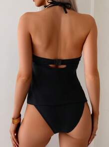 Swim Lushoire Detachable 1/2 Cup Spaghetti Strap Halter Top And Bottom Tankini Set, For Summer Beach Vacation