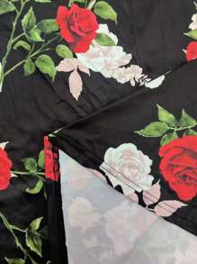 EMERY ROSE Đầm ôm tay ngắn in hoa hồng thanh lịch cỡ lớn cho nữ mùa hè - màu đen - Xem 8