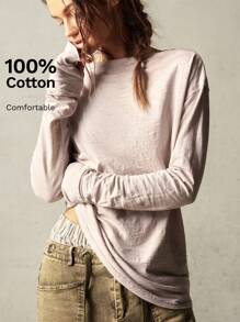 Bohemela 大码女式纯色船领落肩长袖休闲T恤 - 米色 - 查看 9