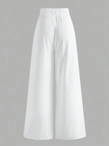 SHEIN LUNE 大码女式纽扣装饰阔腿裤，优雅 - 白色 - 查看 2