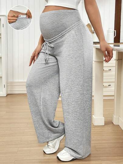 SHEIN Gravid justerbar midja, knytfickor framtill. Enkla långbyxor, vardagskläder