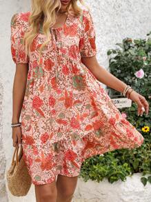 INAWLY Solva 女式前系带短袖满身花卉印花休闲迷你连衣裙 - 彩色 - 查看 7