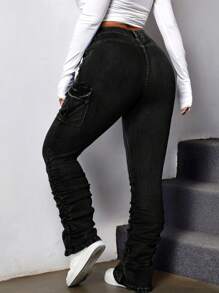 SHEIN ICON 大码前扣口袋褶皱休闲牛仔裤