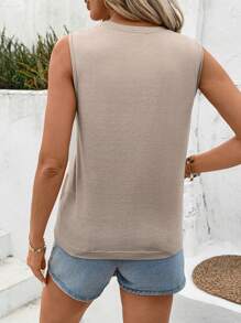 SHEIN LUNE Khaki Bow Knit Tank Top For Women - Khaki - View 3