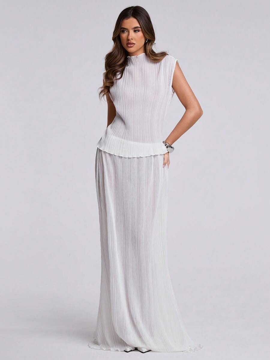SHEIN BAE Women's Spring And Summer Daily Western Music Festival Wear Apricot See-Through Lace One-Shoulder Slim-Fitting Going Out Top, Daily Wear - White - View 1