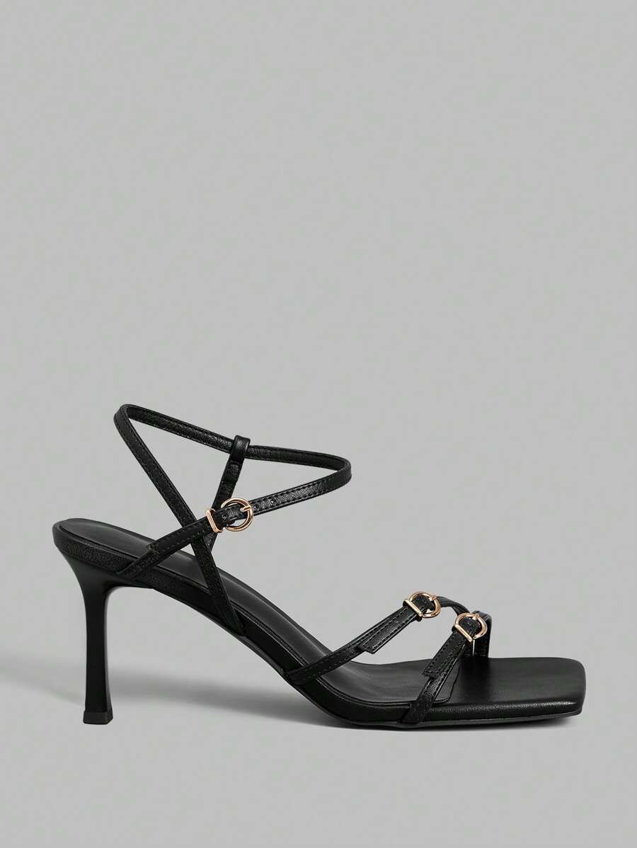 Ontre Women's Fashion Striped Personalized Office Commute High Heel Sandals Spring Shoes Spring Break Easter Prom Heels For Christmas - Black - View 1