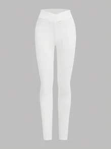 SHEIN Girlism 少女款腰部交叉设计罗纹紧身裤，买 1 送 2 - 黑與白 - 查看 5