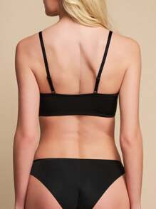 Áo lót Bralette mềm mại có dây đeo có thể điều chỉnh đính đá Rhinestone cho nữ - màu đen - Xem 2