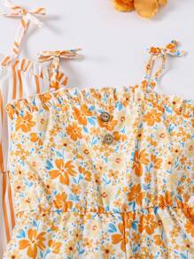 SHEIN Wildeya Young Girl Frill Trim Knotted Shoulder Jumpsuit