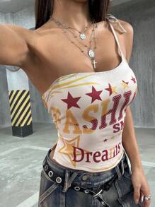 StreetHx Camiseta de mujer de estilo urbano con estampado de colores contrastantes en los hombros - Multicolor - Ver 3