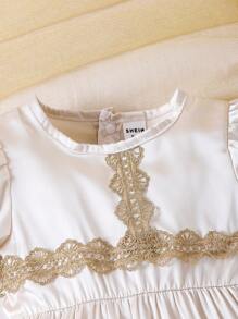 Baby Girl Summer New Solid Color Casual Lace Patchwork Dress - White - View 2