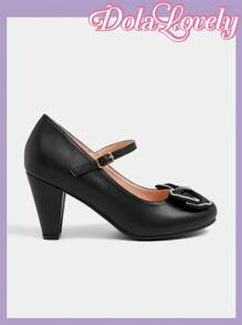 Dola Lovely 女士黑白玛丽珍高跟鞋，经典复古与洛丽塔风格蕾丝图案 - 黑色 - 查看 7