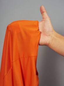 Slaydiva Nuevo estilo Vestido mini naranja casual y deportivo para mujer con cuello redondo, sin mangas, top de jersey con nudo y recorte - Naranja - Ver 10