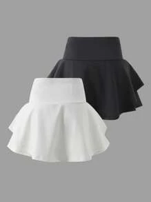 SHEIN Girlism Tween 女童休闲腰带简约风格短裤多件套 - 彩色 - 查看 3