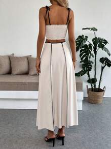 Calvaya Women's Elegant Color Block Camisole Top And A-Line Skirt