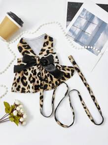PETSIN 1 Set Pet Fashionable Leopard Print Bow Decor Harness & Leash Suit, For Cats And Dogs