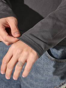 SUMWON Camiseta de manga larga oversize con estampado de texto básico, ropa urbana de calle, casual, de mezcla de algodón, cómoda para usar a diario en otoño e invierno - Gris - Ver 5