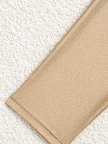 Swim Shayni Trang phục đi biển mùa hè cho phụ nữ, váy ba lỗ xoắn eo cổ tròn tay dài mới + quần dài kín đáo màu trơn Burkini - Màu Khaki - Xem 5