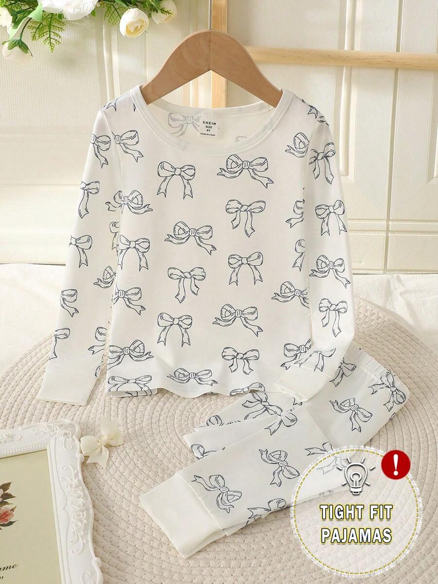 Young Girl Valentine's Day Butterfly Print Black & White Leggings Set, Long Sleeve Snug Fit Top & Pants, Comfy Pajama Set - Multicolor - View 1