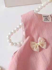 2pcs/Set Korean Style Cute Baby Girls Summer Shirt With 3D Car & Butterfly Design And Pink Fleeced Shorts - Pink - View 4