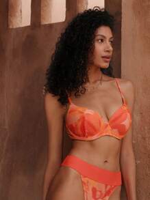 SHEIN Swim 2pcs/Set Women Summer Beach Floral Random Pattern Gathered Padded Bikini Set, Festival Boho Style - Orange - View 5
