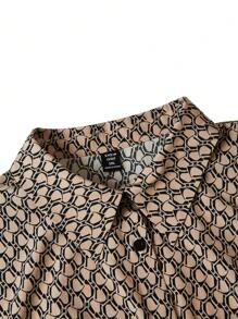 SHEIN LUNE Women Plus Size Black Printed Woven Shirt Top & Elastic Waist Shorts 2 Pieces Set, Casual & Comfortable - Multicolor - View 6