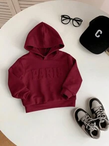 男婴休闲字母印花压花连帽衫，绿色，适合秋冬季